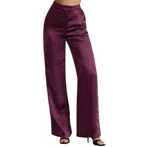 NWT Rachel Zoe Burgundy Wine 10 Satin Rhinestone Trim Pants Holiday Party NYE